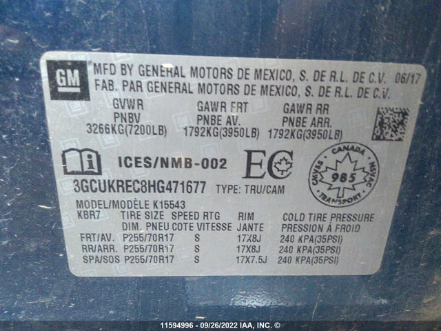 Chevrolet Silverado K1500 Lt 2017 3GCUKREC8HG471677 Image 9