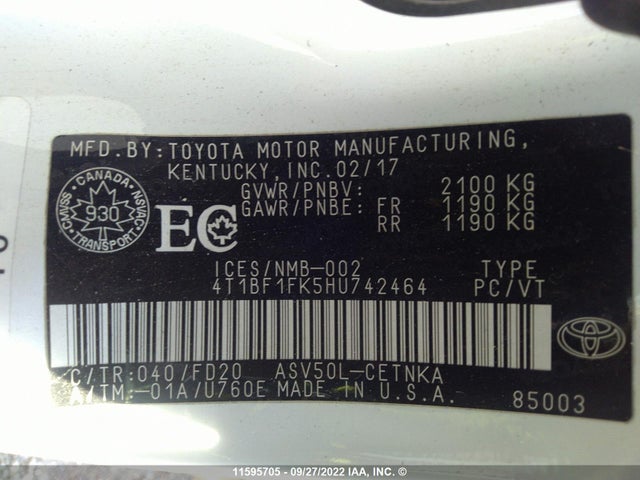 Toyota CAMRY 2017 4T1BF1FK5HU742464 Image 10