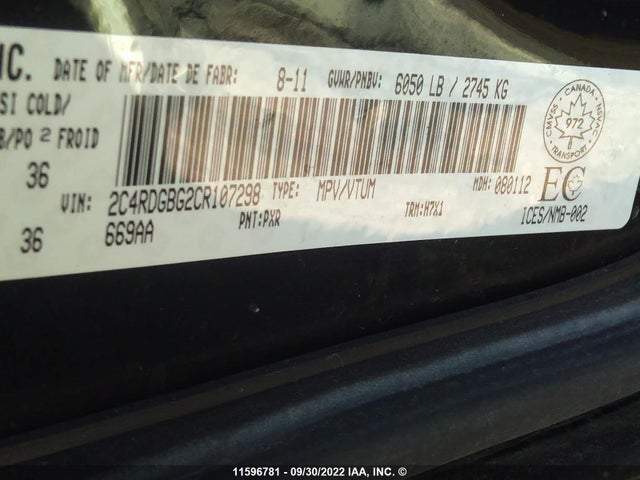 Dodge Grand Caravan Se 2012 2C4RDGBG2CR107298 Image 9