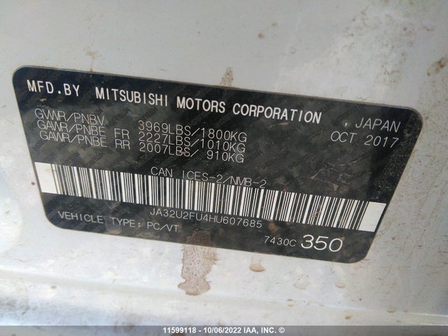 JA32U2FU4HU607685 Mitsubishi LANCER ES