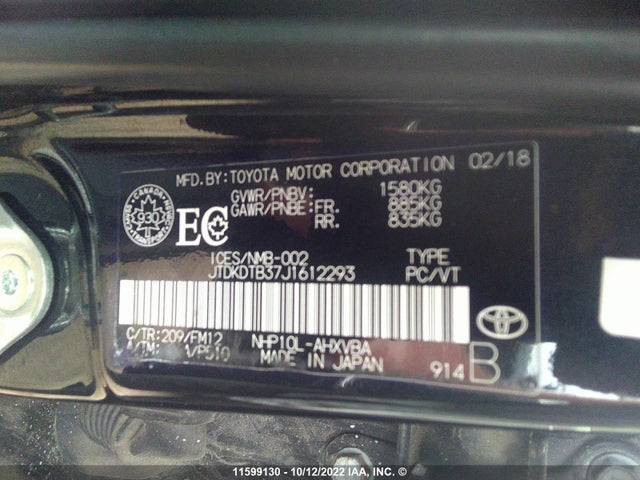 Toyota PRIUS C 2018 JTDKDTB37J1612293 Image 9