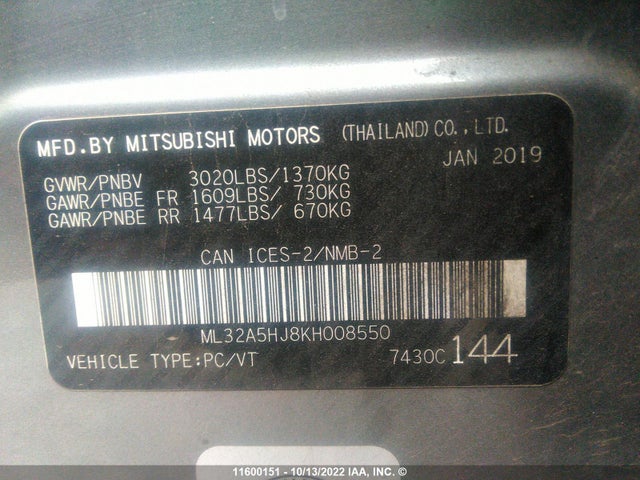 ML32A5HJ8KH008550 Mitsubishi Mirage Le/gt