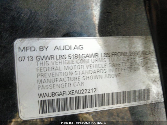 WAUBGAFLXEA022212 Audi S4 Premium Plus