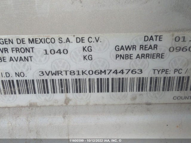 3VWRT81K06M744763 Volkswagen JETTA TDI