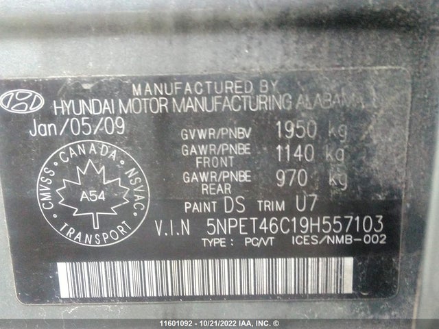 Hyundai SONATA GLS 2009 5NPET46C19H557103 Image 10