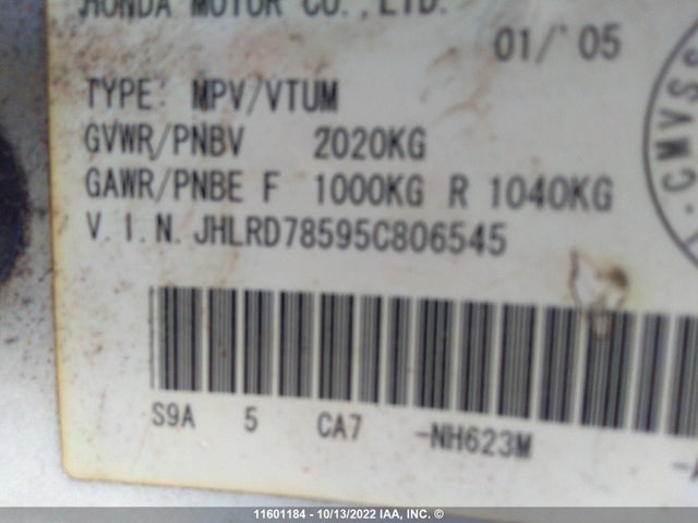 Honda CR-V LX 2005 JHLRD78595C806545 Image 10
