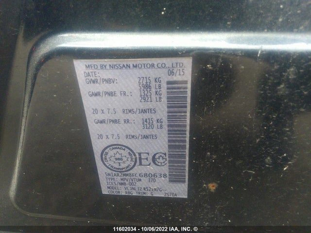 Nissan Pathfinder Platinum 2015 5N1AR2MM8FC680638 Image 10