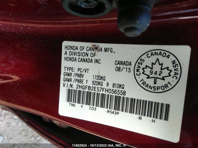 Honda Civic Lx 2015 2HGFB2E57FH056558 Image 9