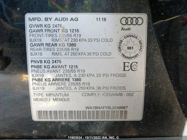 WA1BNAFY9L2049567 Audi Q5 Premium Plus