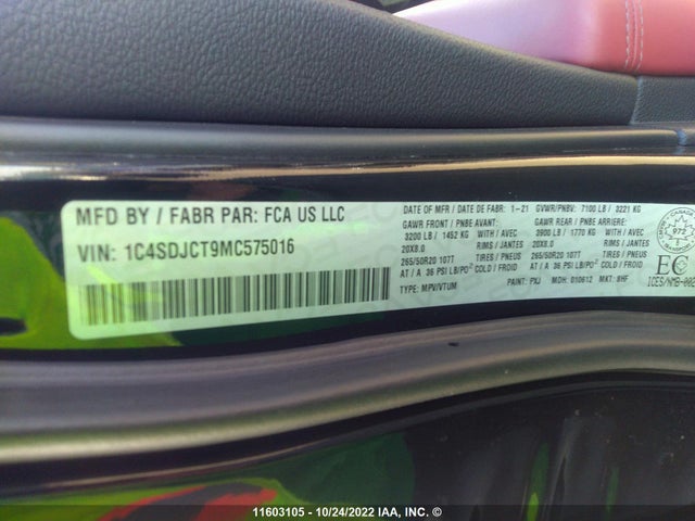 Dodge Durango R/t 2021 1C4SDJCT9MC575016 Image 9
