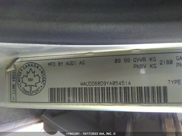 WAUDD68D9YA054514 Audi S4 2.7 Quattro