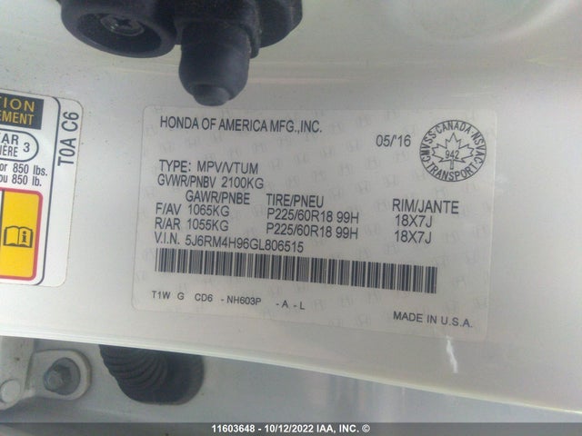 Honda CR-V 2016 5J6RM4H96GL806515 Image 10