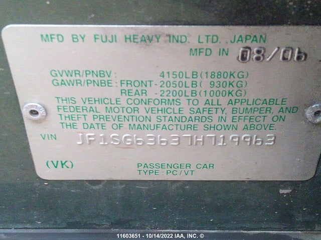 JF1SG63637H719963 Subaru Forester