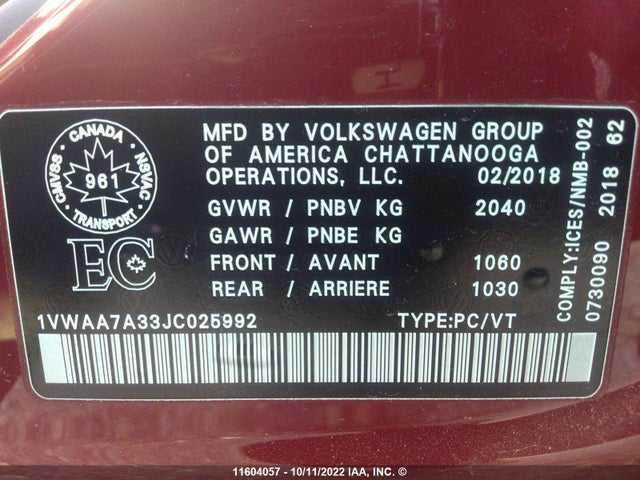 1VWAA7A33JC025992 Volkswagen Passat S/r-line