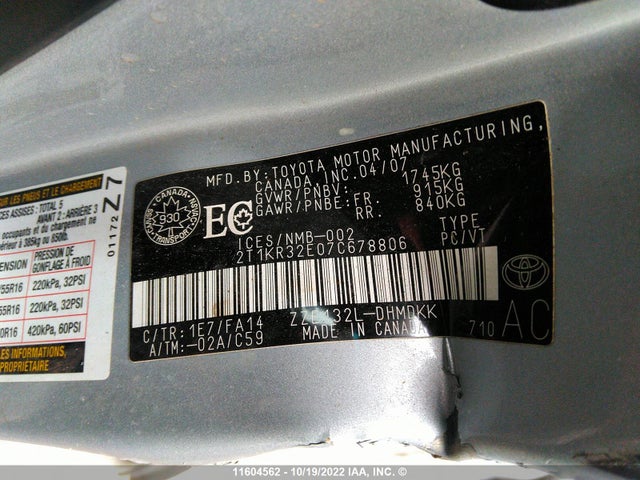 Toyota Matrix 2007 2T1KR32E07C678806 Image 10