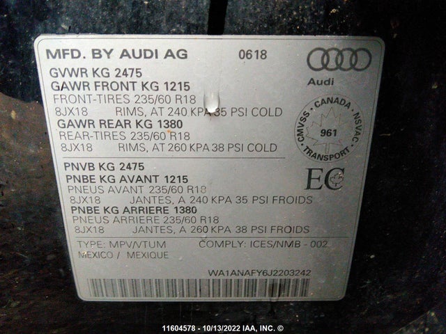 WA1ANAFY6J2203242 Audi Q5 PREMIUM