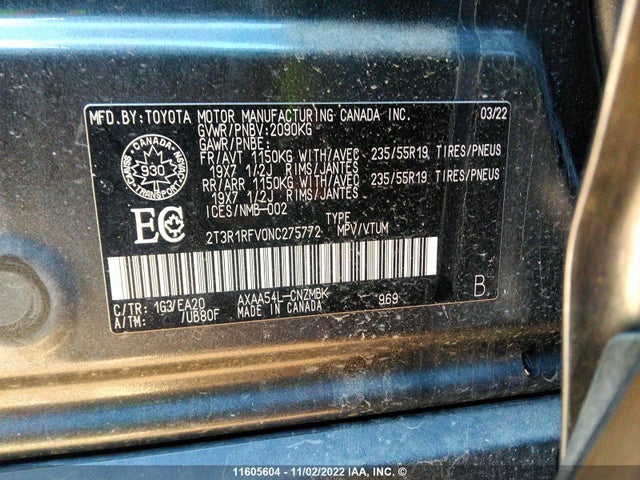Toyota RAV4 2022 2T3R1RFV0NC275772 Image 10