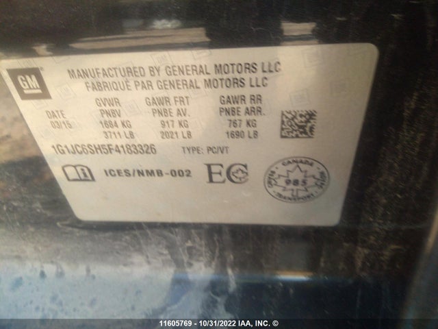 Chevrolet SONIC LT 2015 1G1JC6SH5F4183326 Image 9
