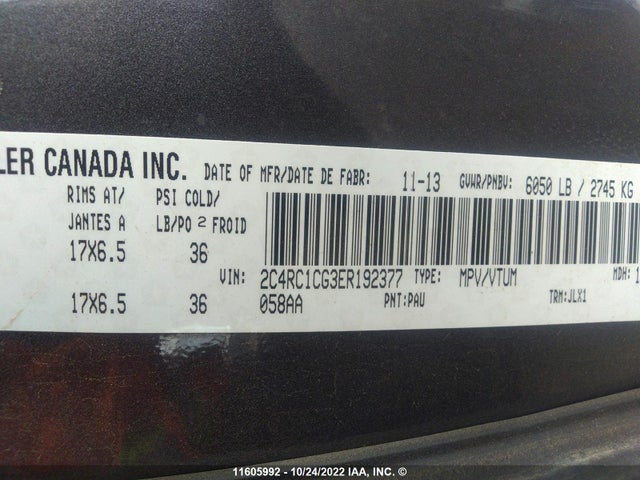 2C4RC1CG3ER192377 Chrysler Town & Country Touring L