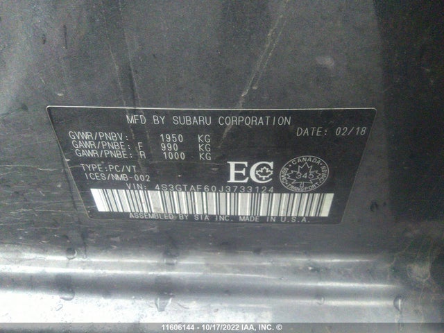 4S3GTAF60J3733124 Subaru Impreza Premium Plus