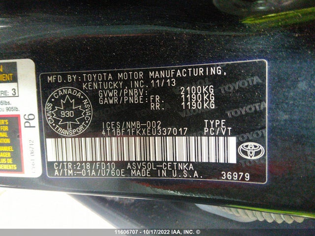 Toyota Camry L/se/le/xle 2014 4T1BF1FKXEU337017 Image 10