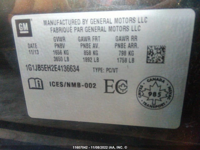 Chevrolet Sonic 2014 1G1JB5EH2E4136634 Image 9