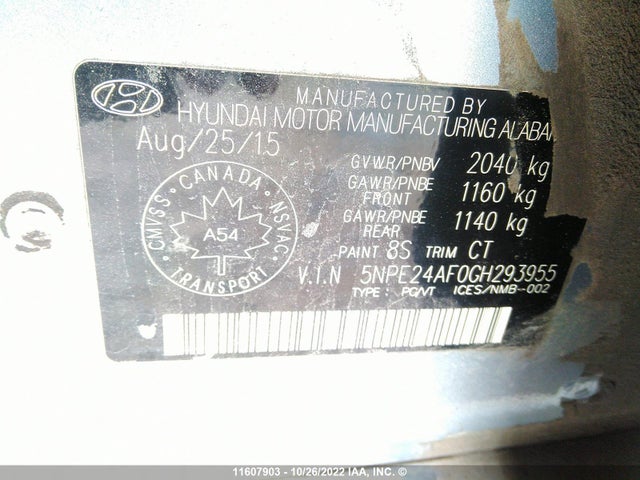 Hyundai Sonata 2016 5NPE24AF0GH293955 Image 10