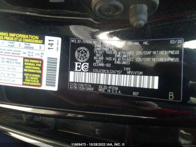 Toyota SIENNA LE 2020 5TDJZ3DC3LS247157 Image 9