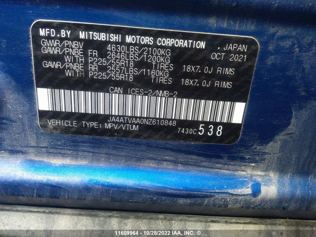 JA4ATVAA0NZ610848 Mitsubishi Eclipse