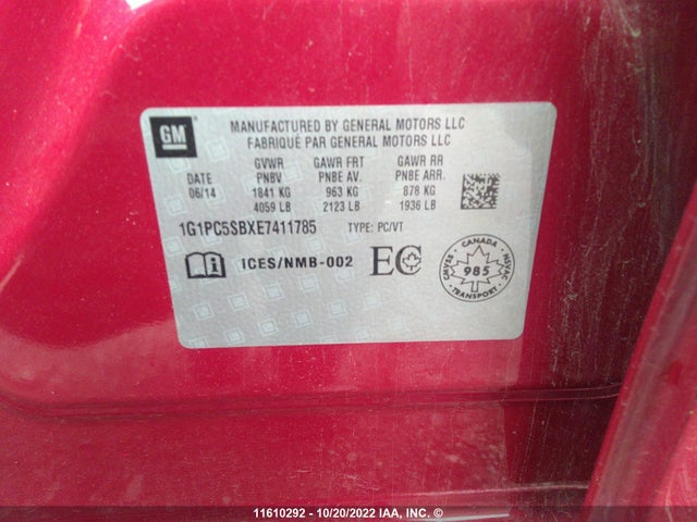 Chevrolet Cruze 2014 1G1PC5SBXE7411785 Image 9
