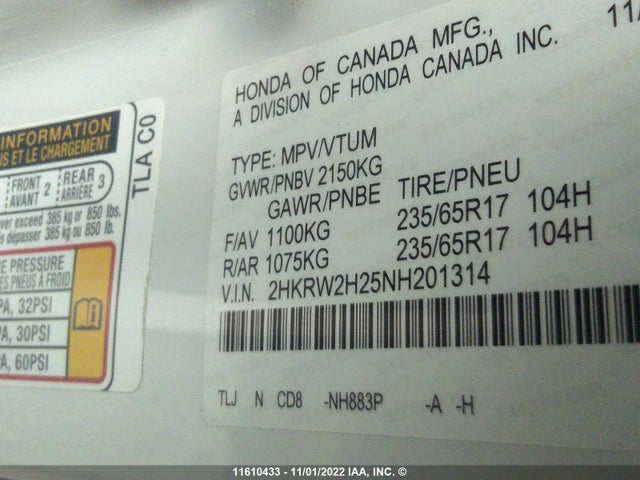 Honda CR-V LX 2022 2HKRW2H25NH201314 Image 10