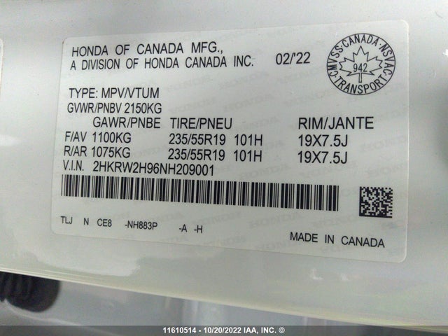 Honda CR-V 2022 2HKRW2H96NH209001 Image 10
