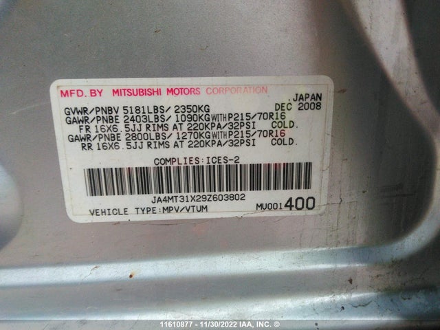 JA4MT31X29Z603802 Mitsubishi Outlander