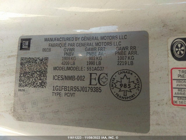 Chevrolet CAMARO LT 2018 1G1FB1RS5J0179385 Image 9