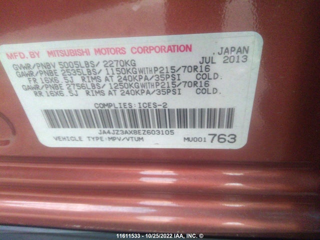 JA4JZ3AX8EZ603105 Mitsubishi Outlander