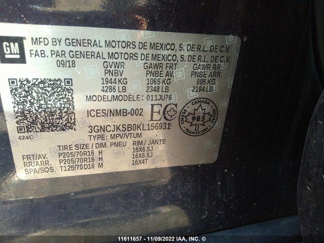 Chevrolet TRAX LS 2019 3GNCJKSB0KL156931 Image 10