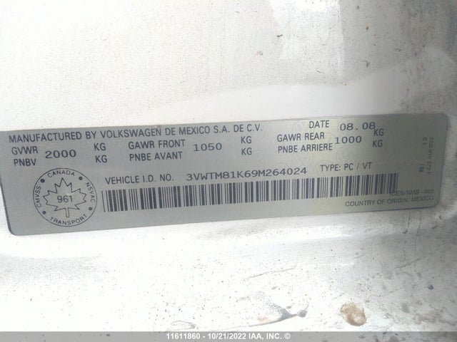 Volkswagen JETTA SE 2009 3VWTM81K69M264024 Image 10