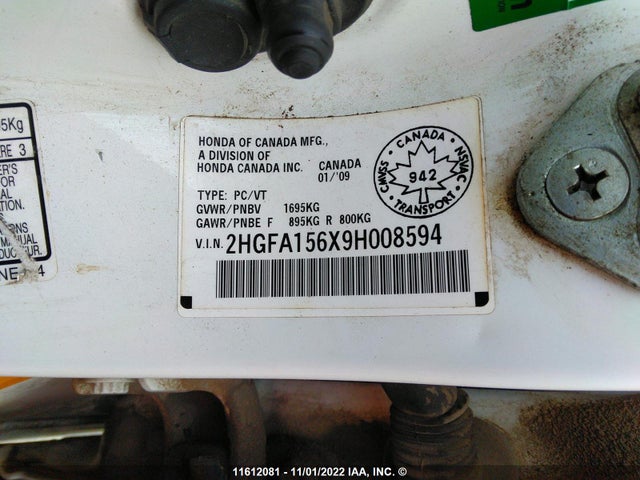 Honda Civic 2009 2HGFA156X9H008594 Image 10