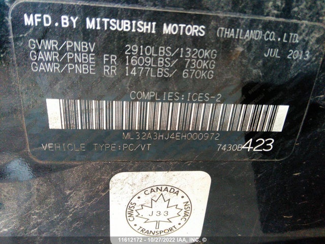 ML32A3HJ4EH000972 Mitsubishi MIRAGE DE