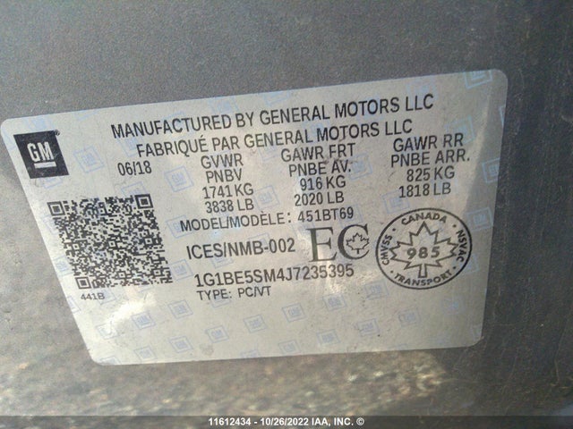 Chevrolet CRUZE LT 2018 1G1BE5SM4J7235395 Image 9