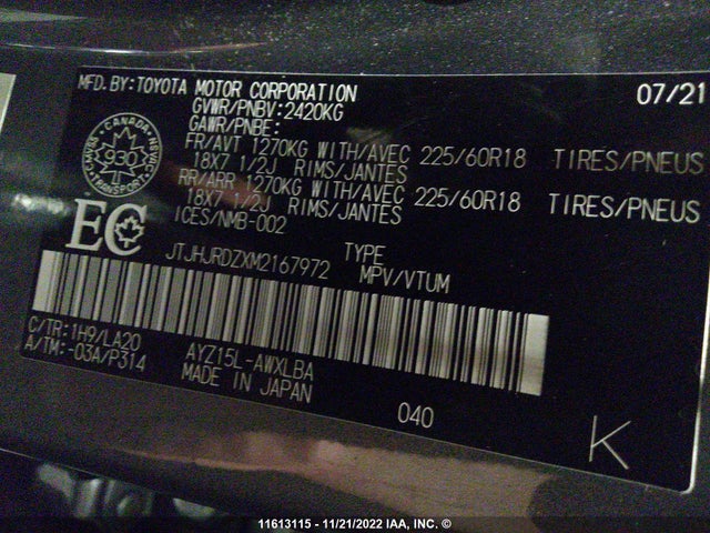 JTJHJRDZXM2167972 Lexus Nx 300h Base/300h Luxury/300
