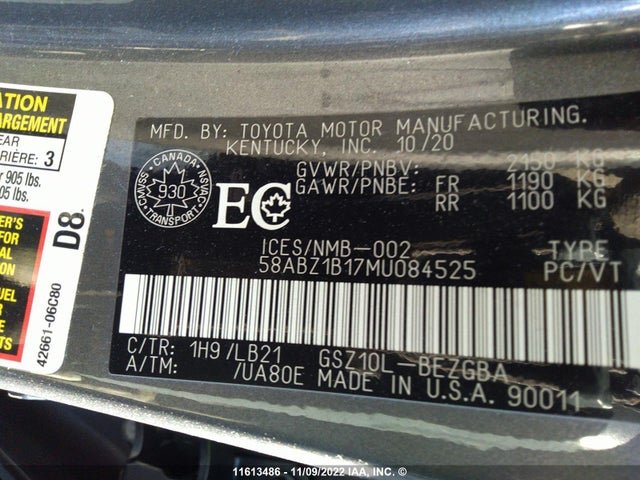 58ABZ1B17MU084525 Lexus ES350