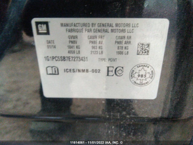 Chevrolet Cruze 2014 1G1PC5SB7E7273431 Image 9