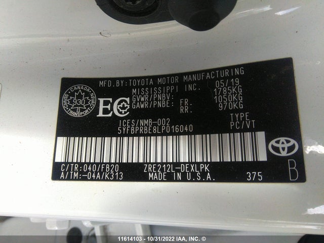 Toyota COROLLA LE 2020 5YFBPRBE8LP016040 Image 10