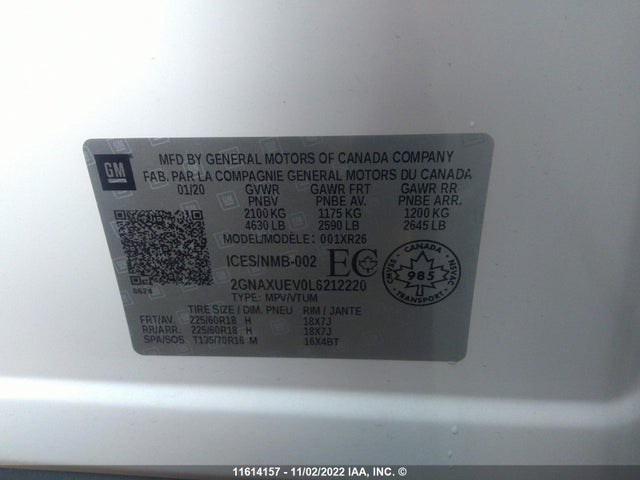 Chevrolet EQUINOX LT 2020 2GNAXUEV0L6212220 Image 10