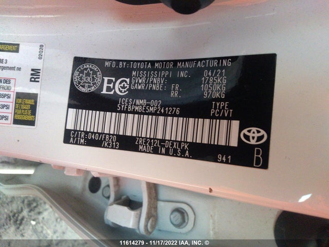 Toyota COROLLA LE 2021 5YFBPMBE5MP241276 Image 10