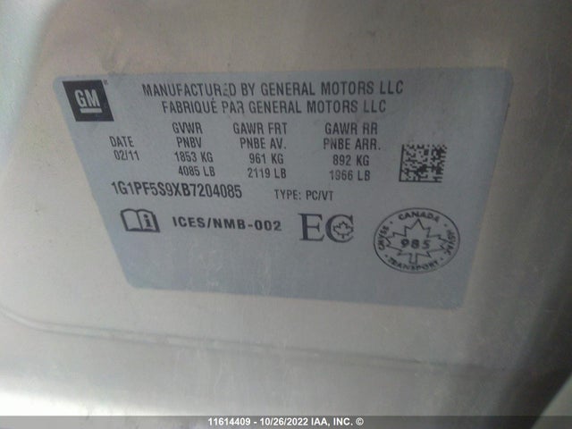 Chevrolet CRUZE LT 2011 1G1PF5S9XB7204085 Image 10