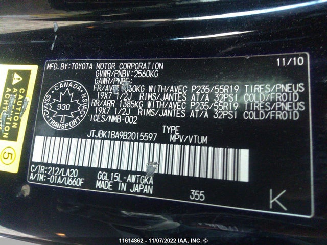 JTJBK1BA9B2015597 Lexus RX 350