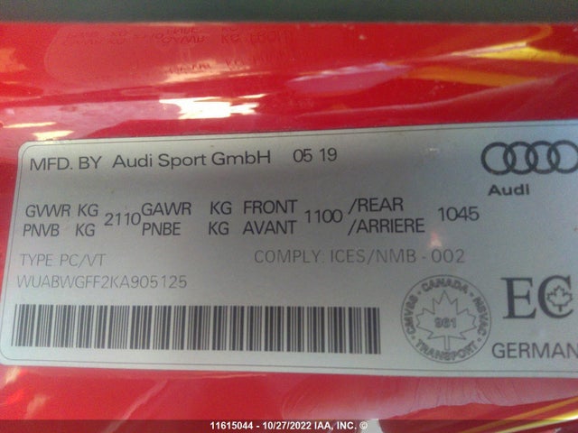 WUABWGFF2KA905125 Audi RS3