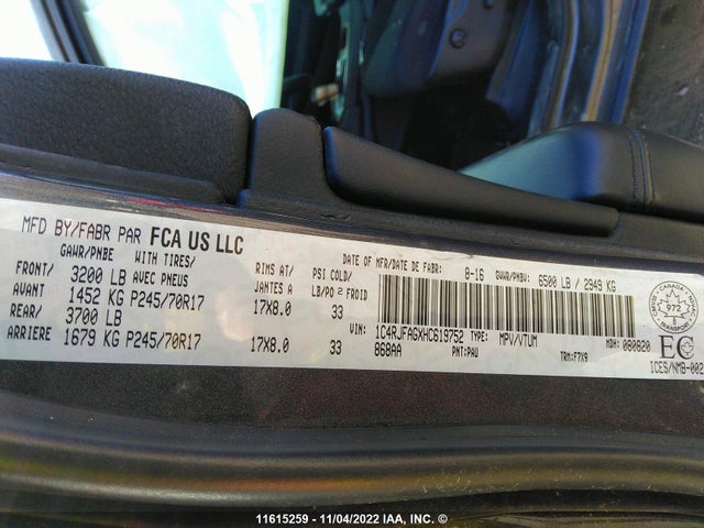 1C4RJFAGXHC619752 Jeep Grand Cherokee Laredo